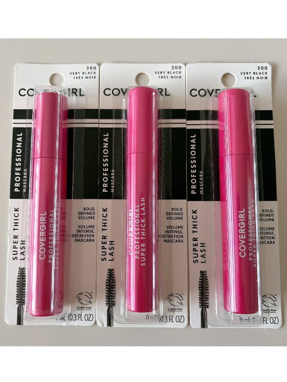 Lot of 3 COVERGIRL Professional Super Thick Lash Mascara, 200 Very Black